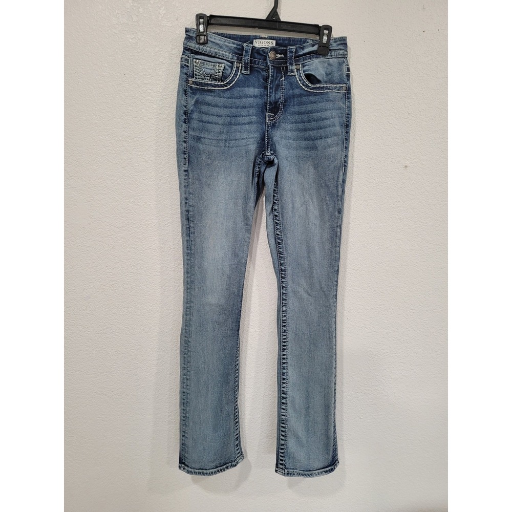 Vigoss Slim Boot Blue Jeans Womens‎ 4 Medium Wash Embellished Back Pockets #9